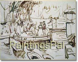 Oil painting process of Renoir's "La Grenouillere(step 1)