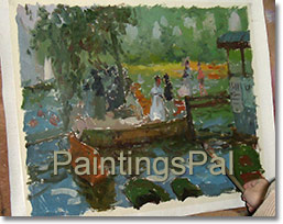 Oil painting process of Renoir's "La Grenouillere(step 2)
